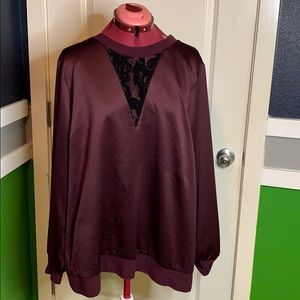Maroon tie back long sleeve blouse